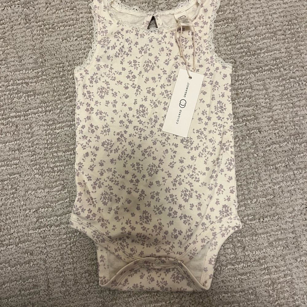 Colored Organics Cream and Purple Floral Bodysuit